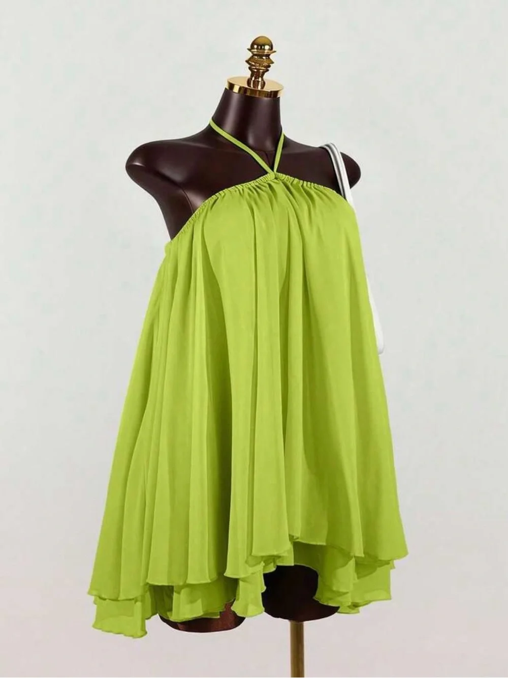 SHEIN Lime Green Halter Neck Flowy Mini Dress